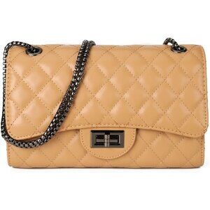 Women Light Khaki Imported Trendy Quilted Crossbody Shoulder Chain Designer Bag